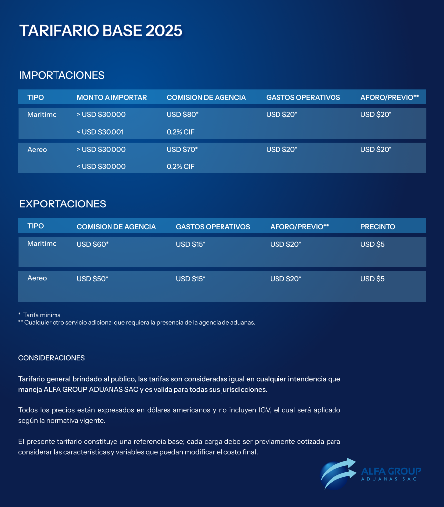 Tarifario base 2025 - ALFA GROUP ADUANAS SAC